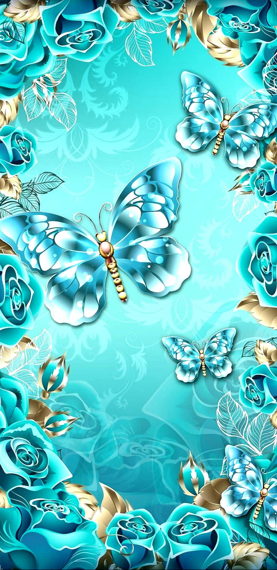 Teal Flower Butterflies Background