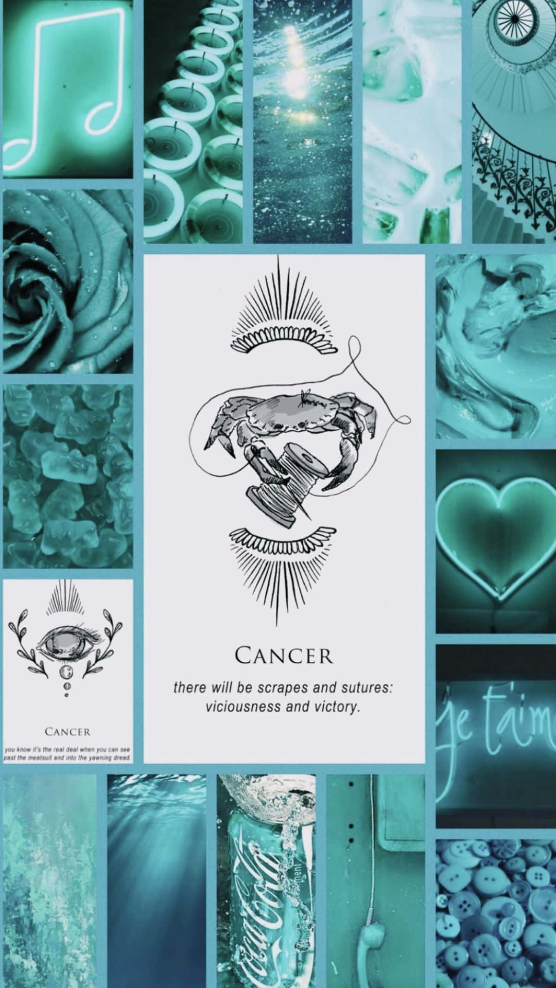 Teal Grid Images With Cute Cancer Zodiac Sign