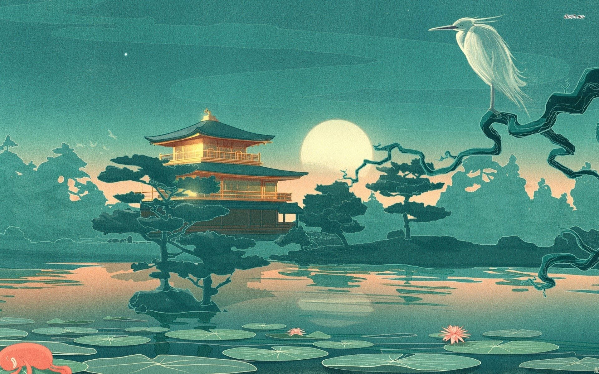 Teal Japanese Drawing Background
