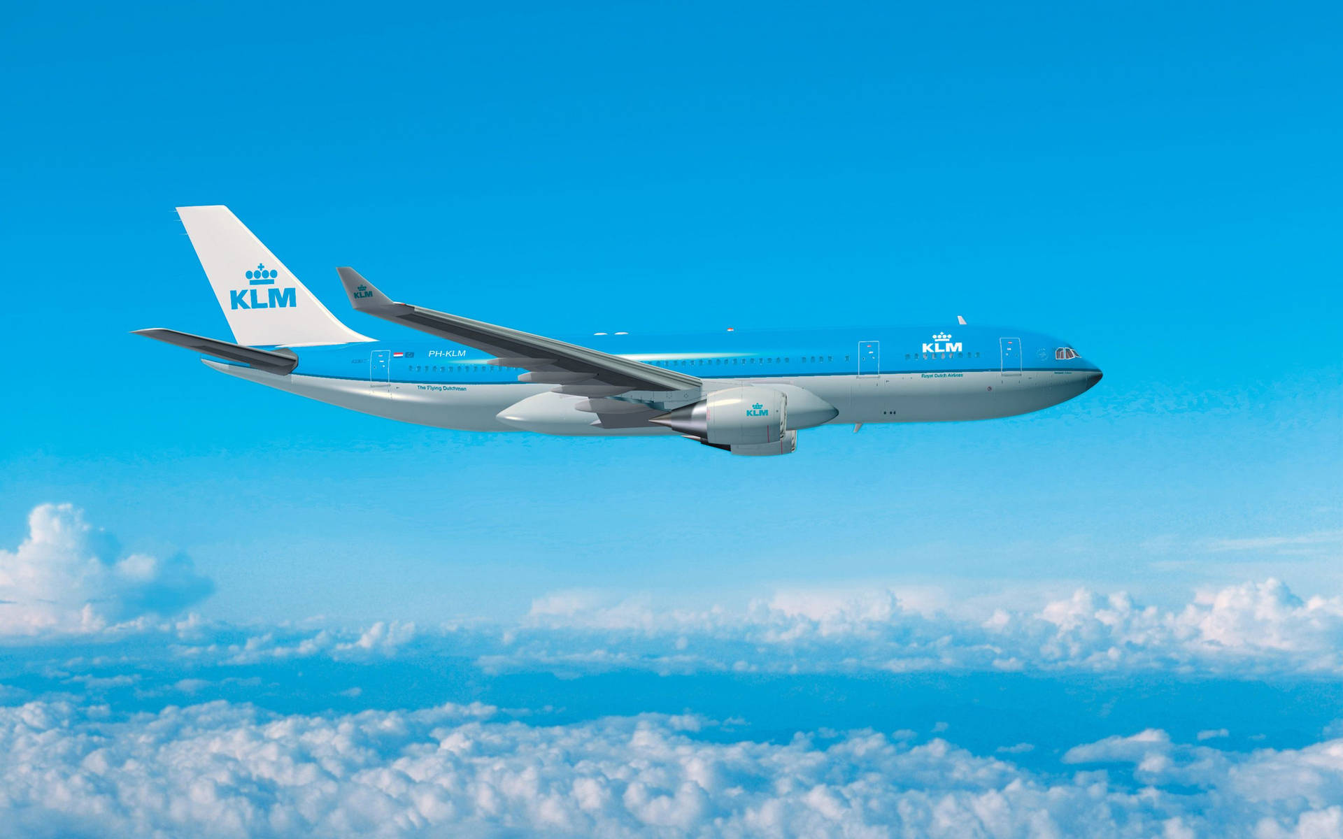 Teal Klm Airbus In The Sky Background