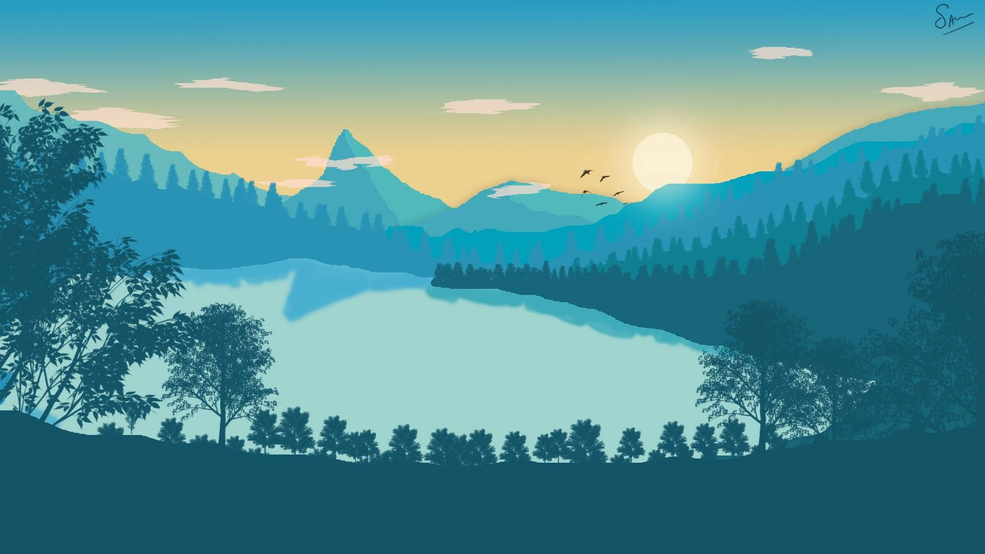 Teal Lake Vector Art Background