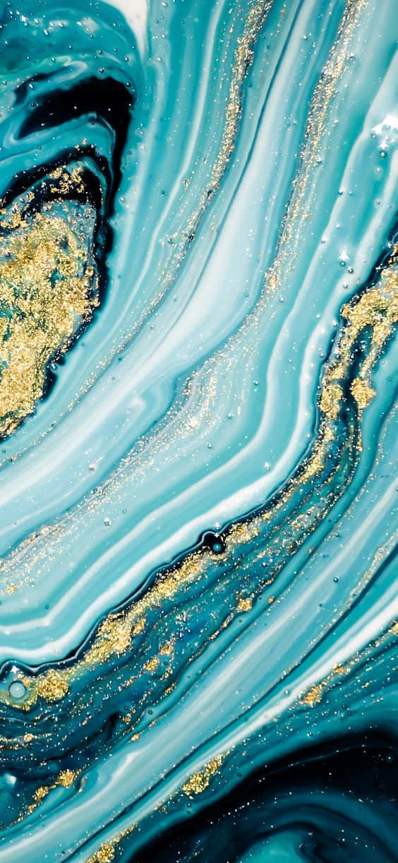 Teal Marble With Gold Glitters Background