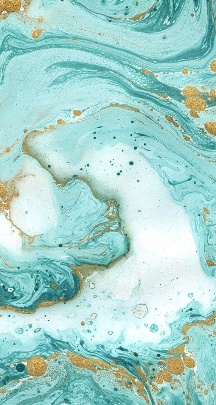 Teal Marble With Gold Splashes Background