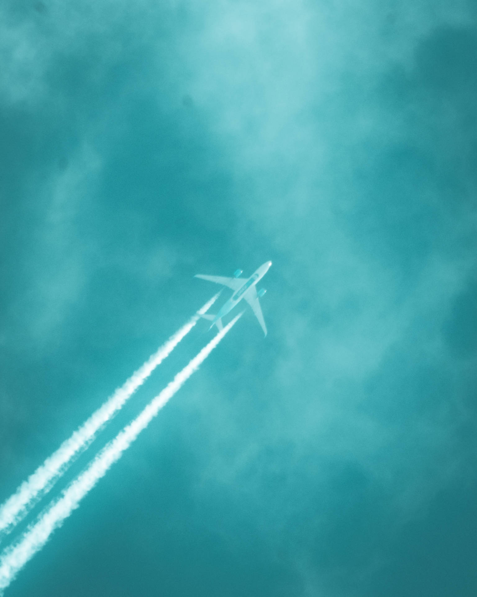 Teal Sky And Airplane Background