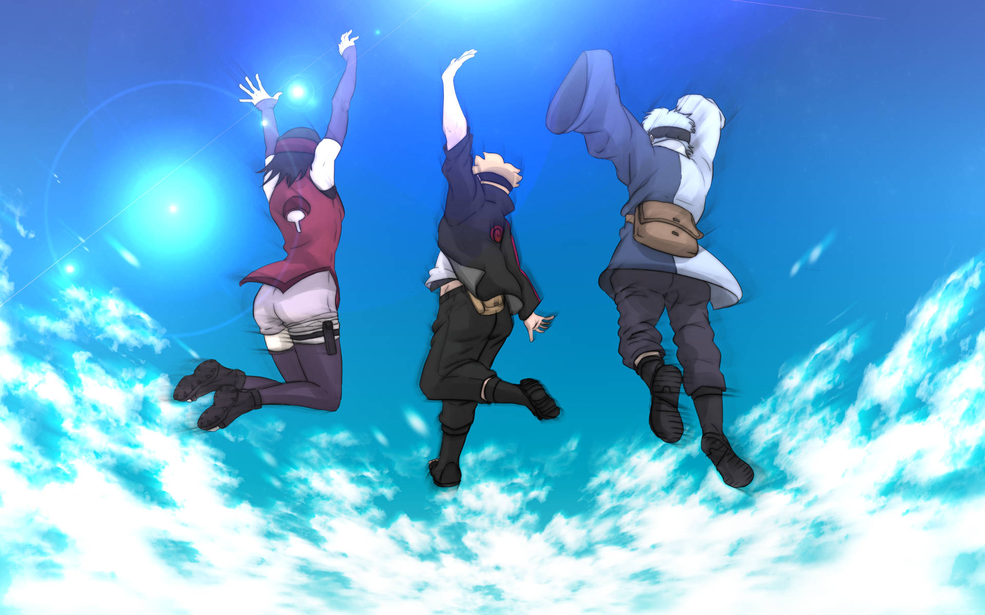 Team 7 In Action, Jumping Towards The Sky In Unison Background