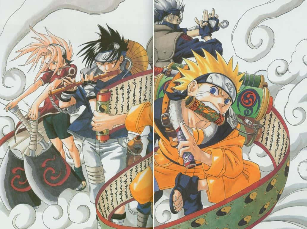 Team 7 Of The Naruto Franchise -- The Dynamic Trio Of Naruto Uzumaki, Sakura Haruno, And Sasuke Uchiha Background