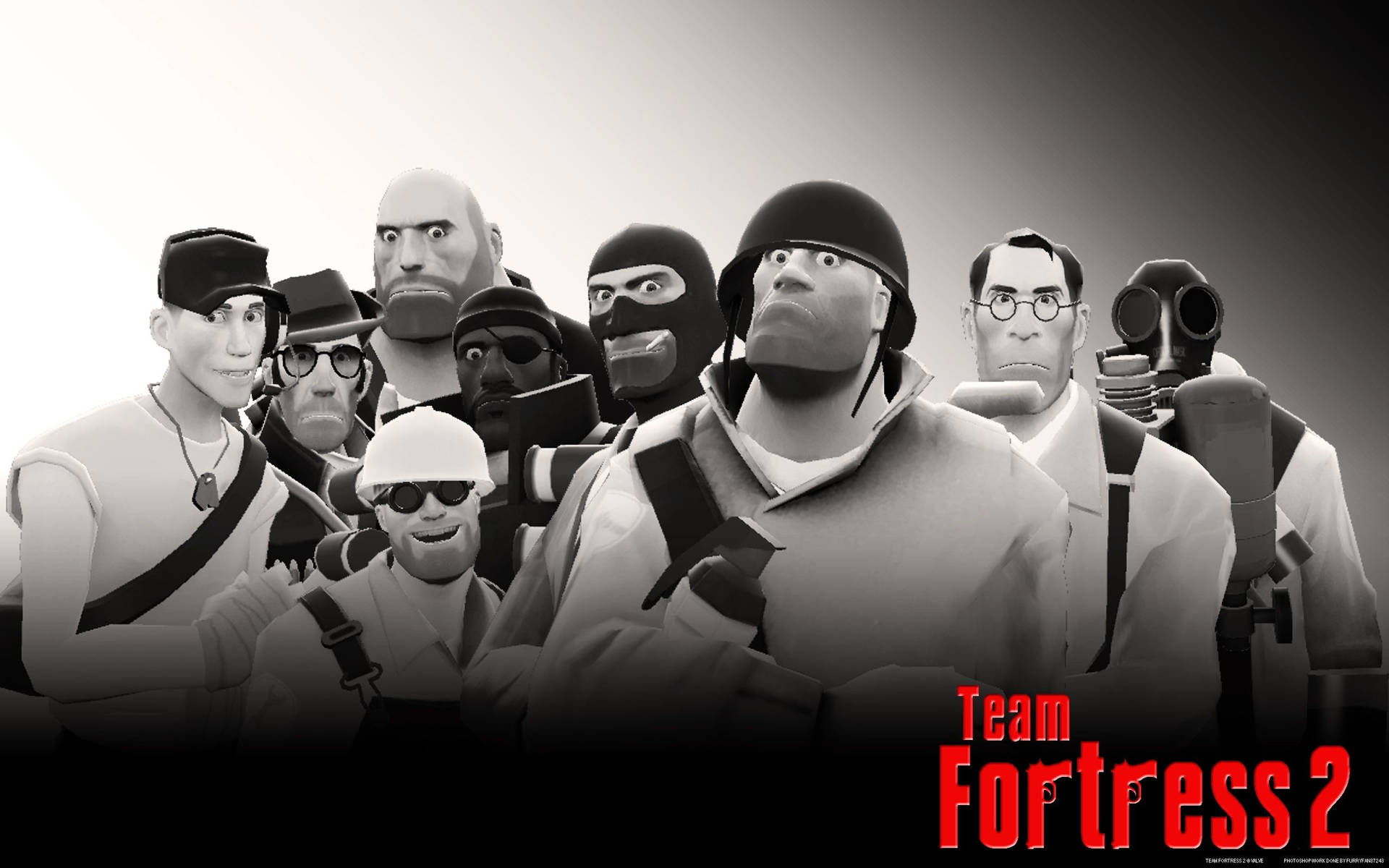 Team Fortress 2 Black And White Poster