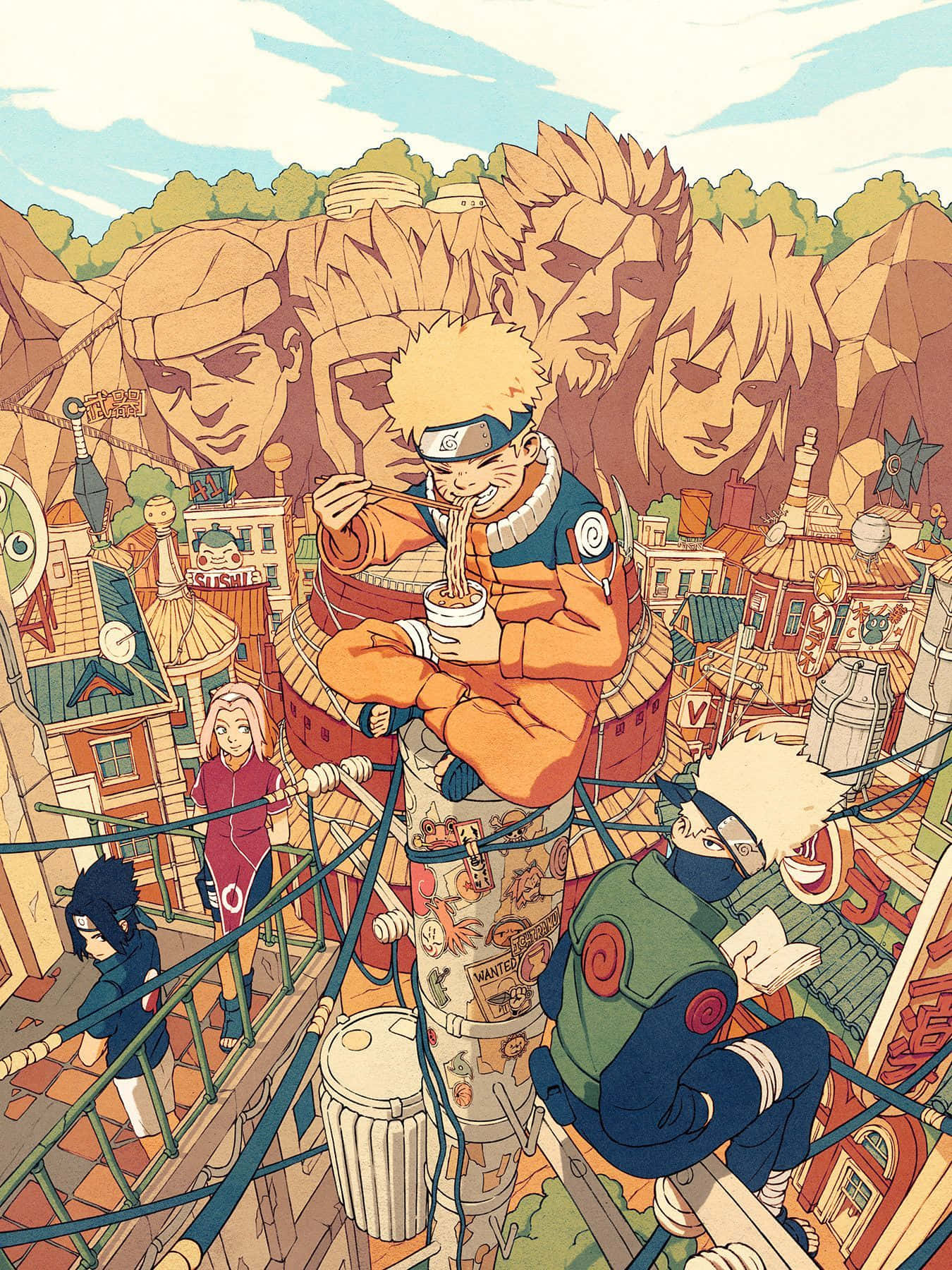 Team Seven And Konoha Village Background
