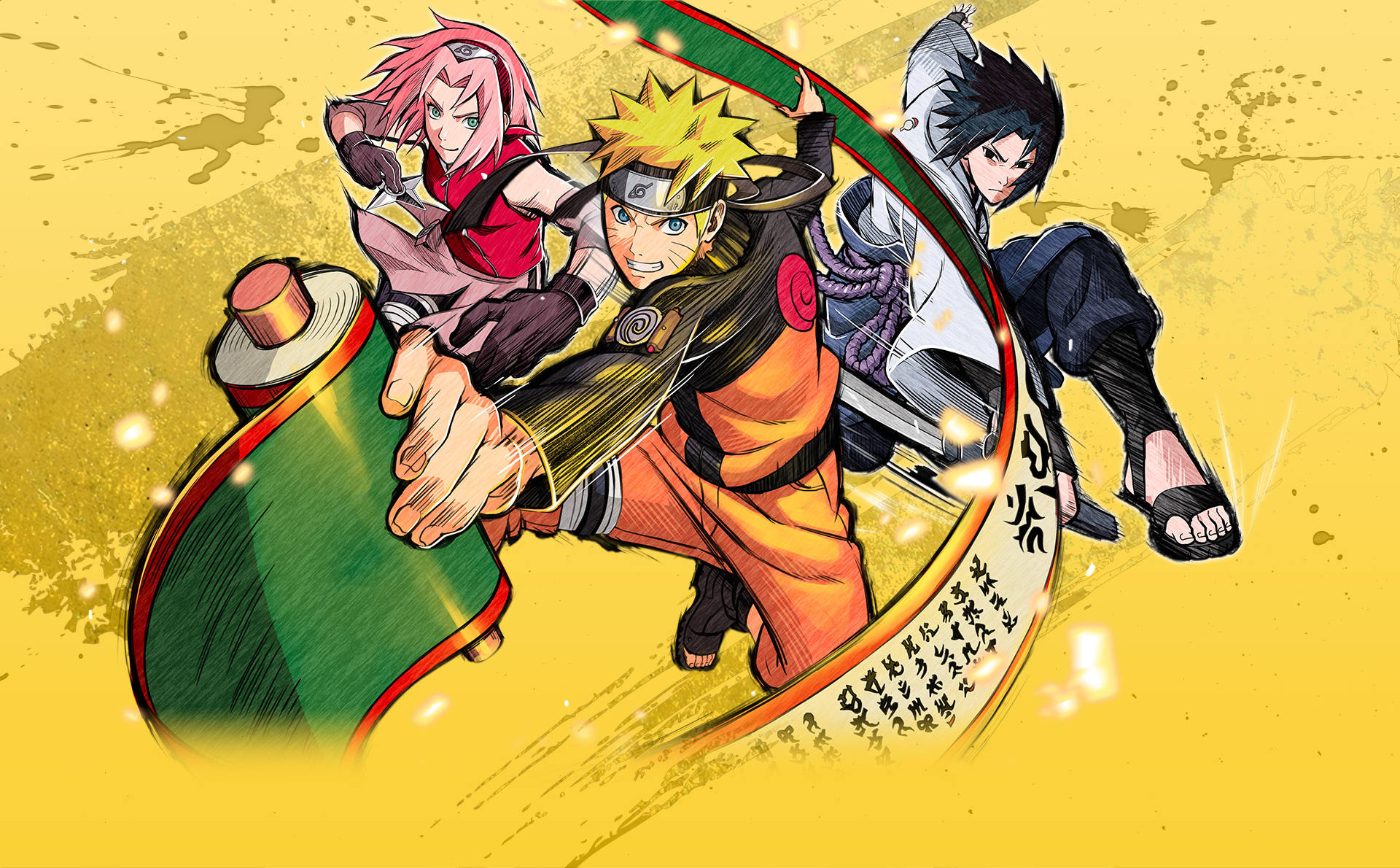 Team Trio Sakura, Naruto And Sasuke Background