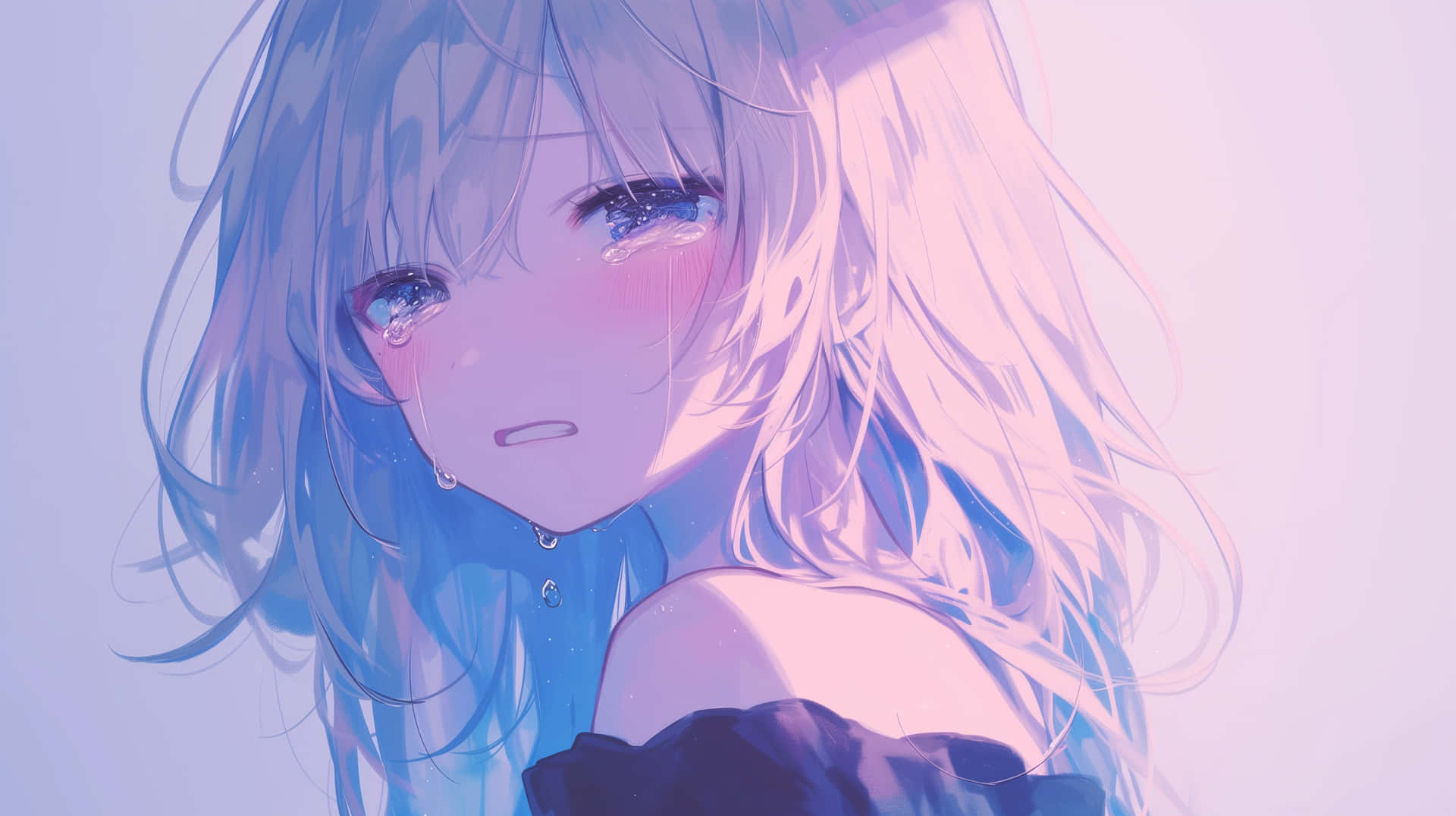Tearful Anime Girl Aesthetic Background