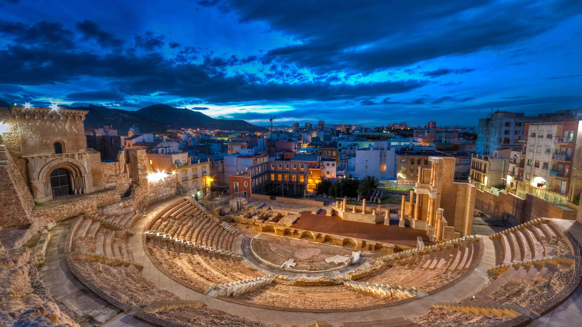 Teatro Romano De Cartagena At Night