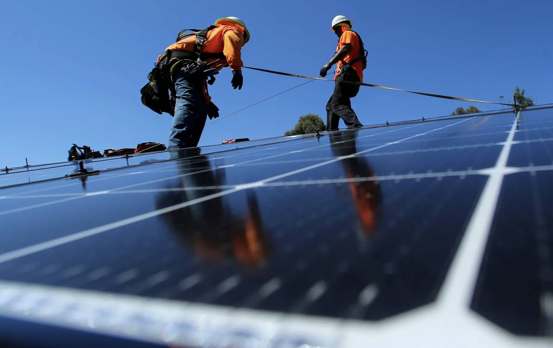 Technician Installing Solar Panels