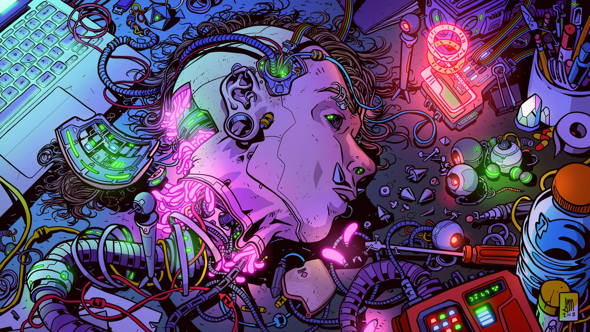 Techno Cyborg's Head Background