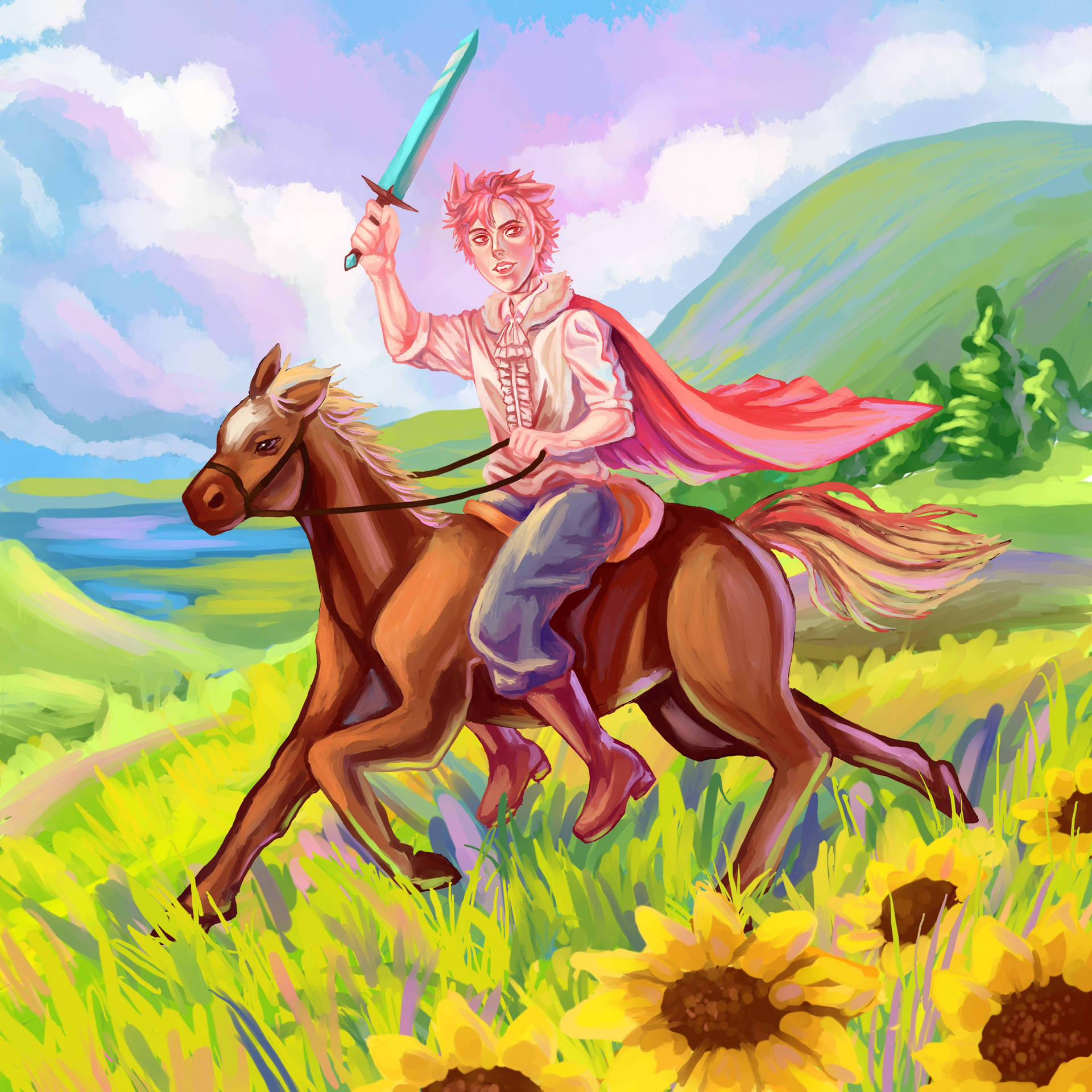 Technoblade Riding Horse Pastel Drawing Background