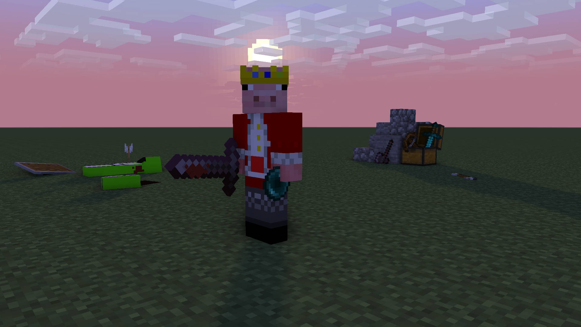 Technoblade With Sword In Minecraft Background