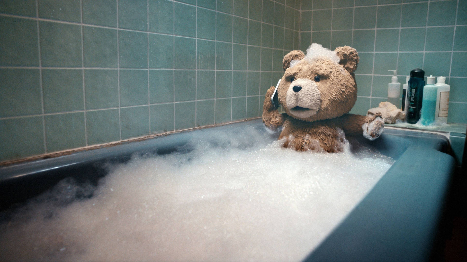 Ted Soaking In A Hot Bath Filled With Bubbles Background