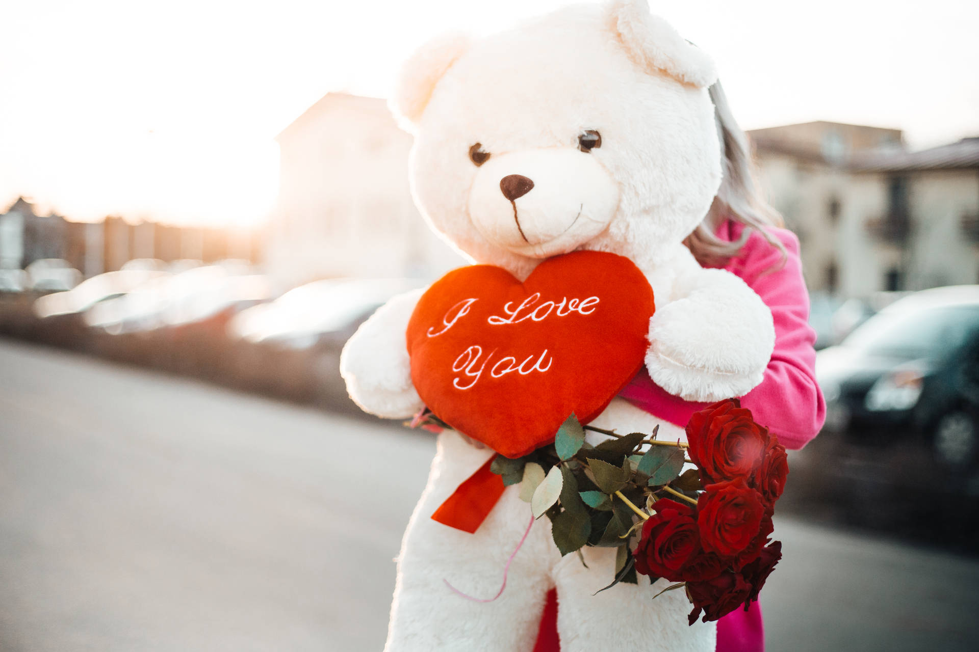 Teddy Bear And Roses Romantic Love Flowers Background