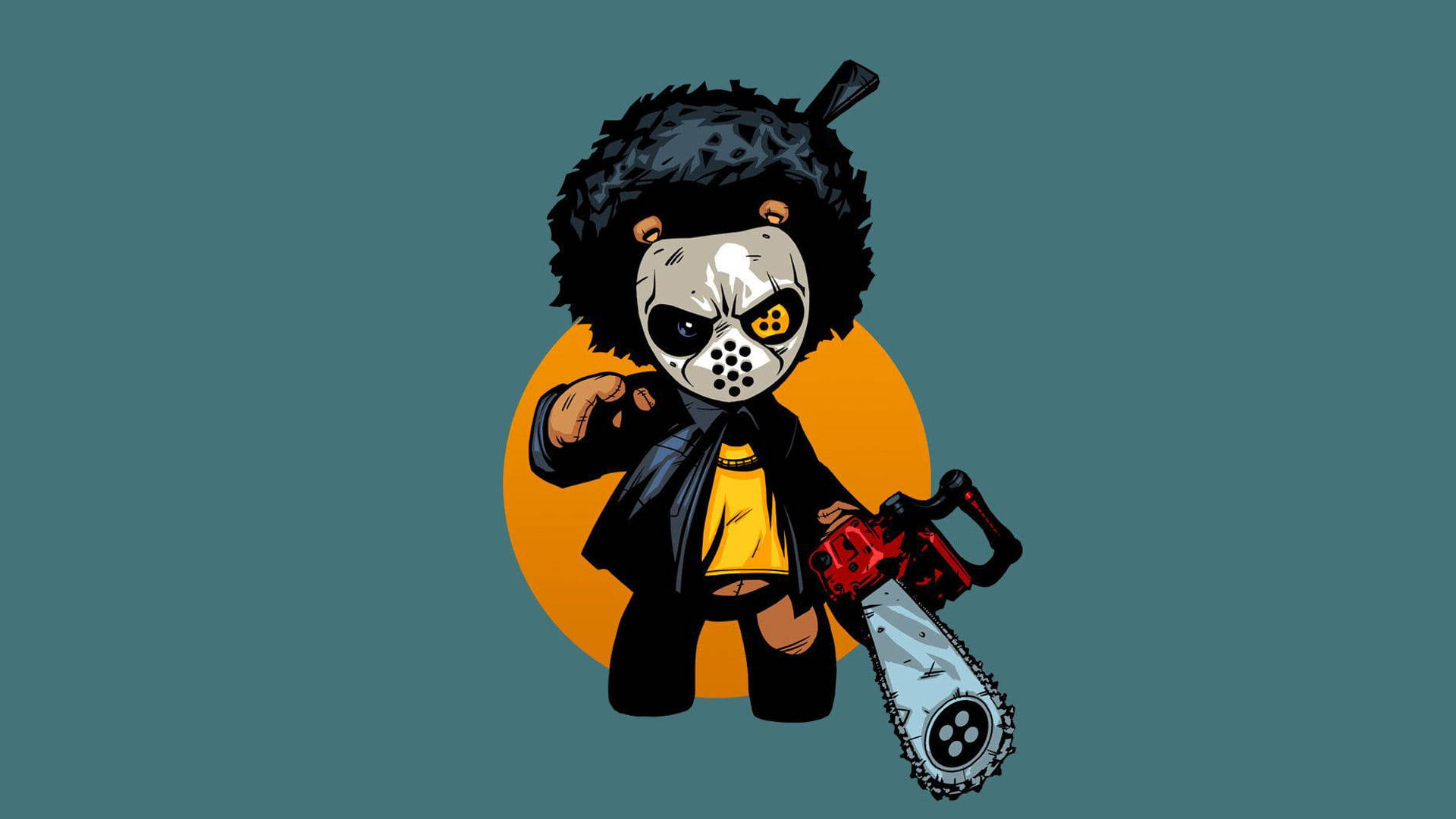 Teddy Bear Gangster Cartoon With Chainsaw Background