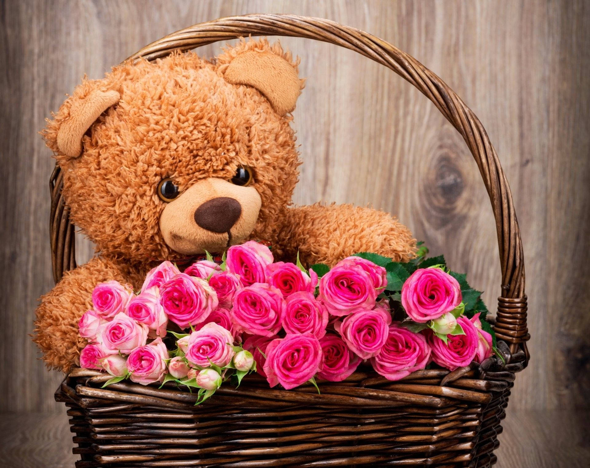 Teddy Bear In A Basket Background