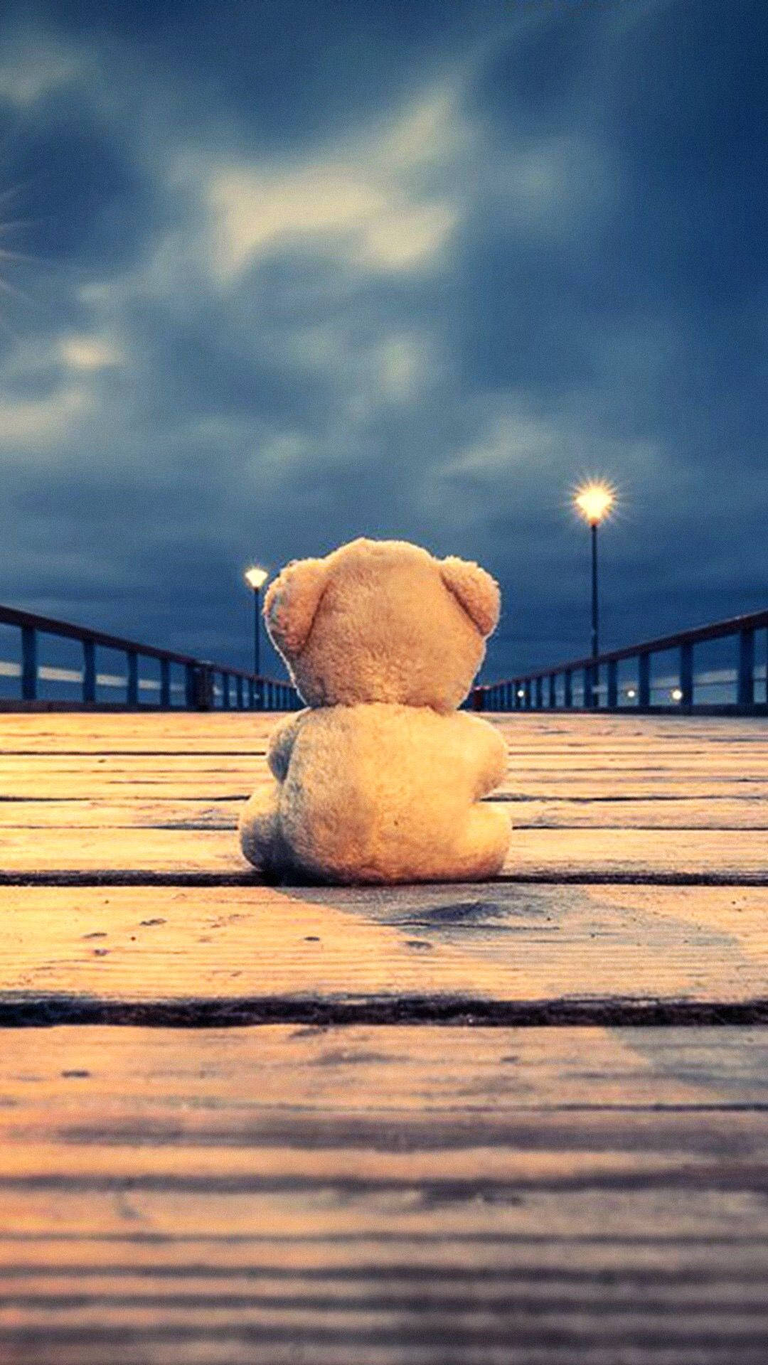 Teddy Bear On Wooden Bridge Background