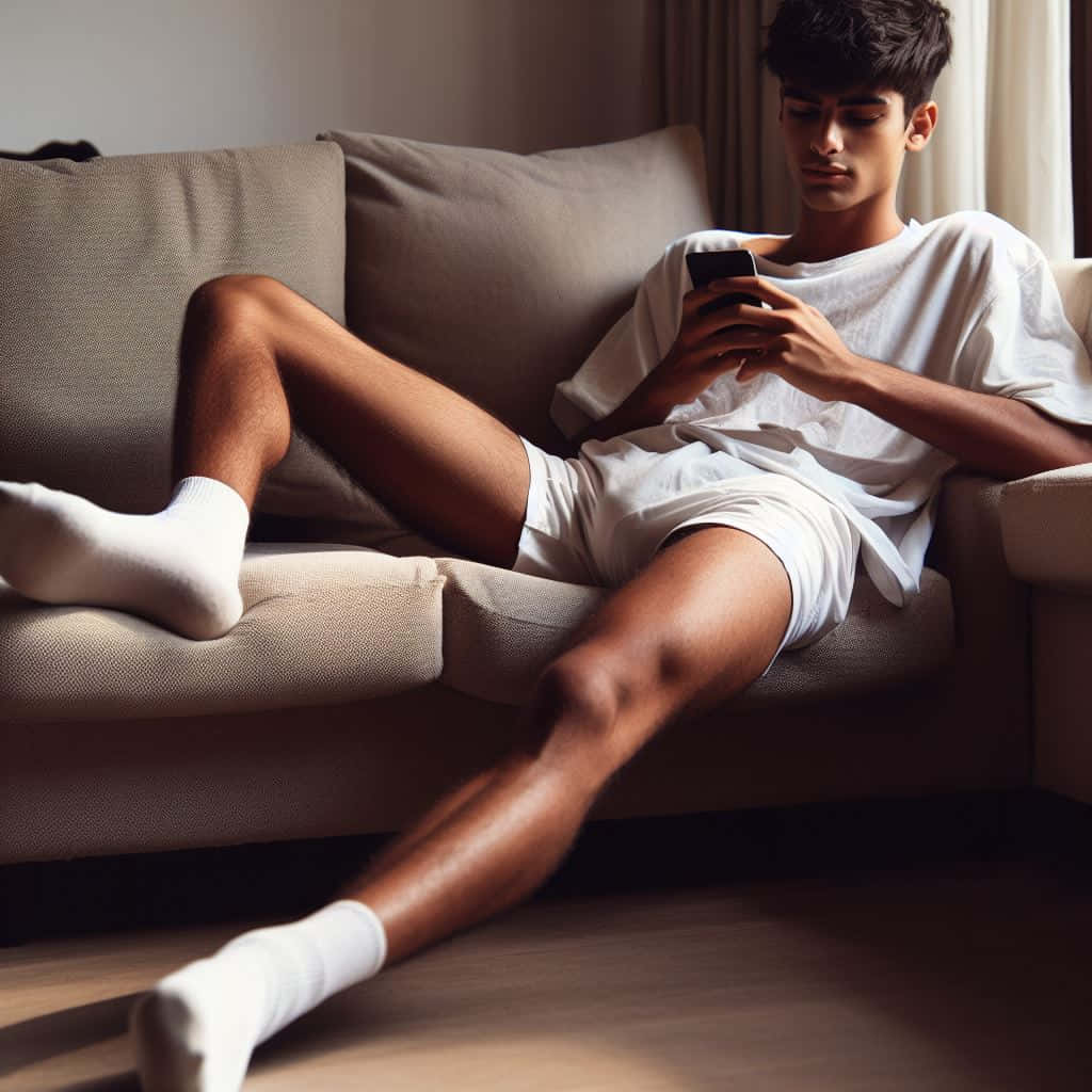 Teen Boy Relaxingwith Phone Background