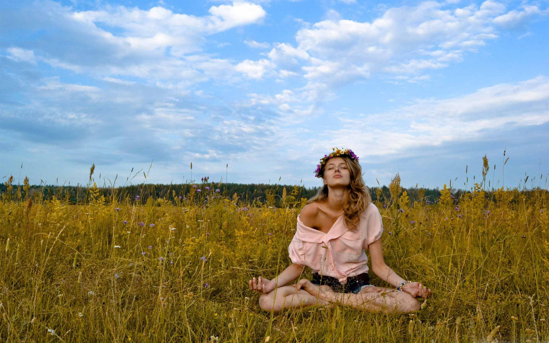 Teen Girl Embracing Tranquility Through Yoga Meditation Background