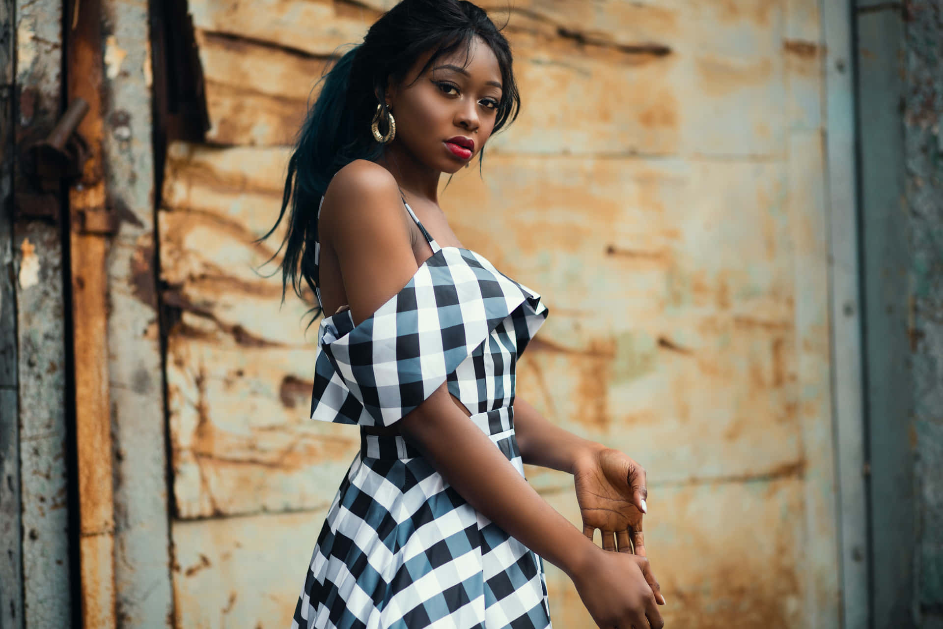 Teen Girl Model Plaid Dress Background