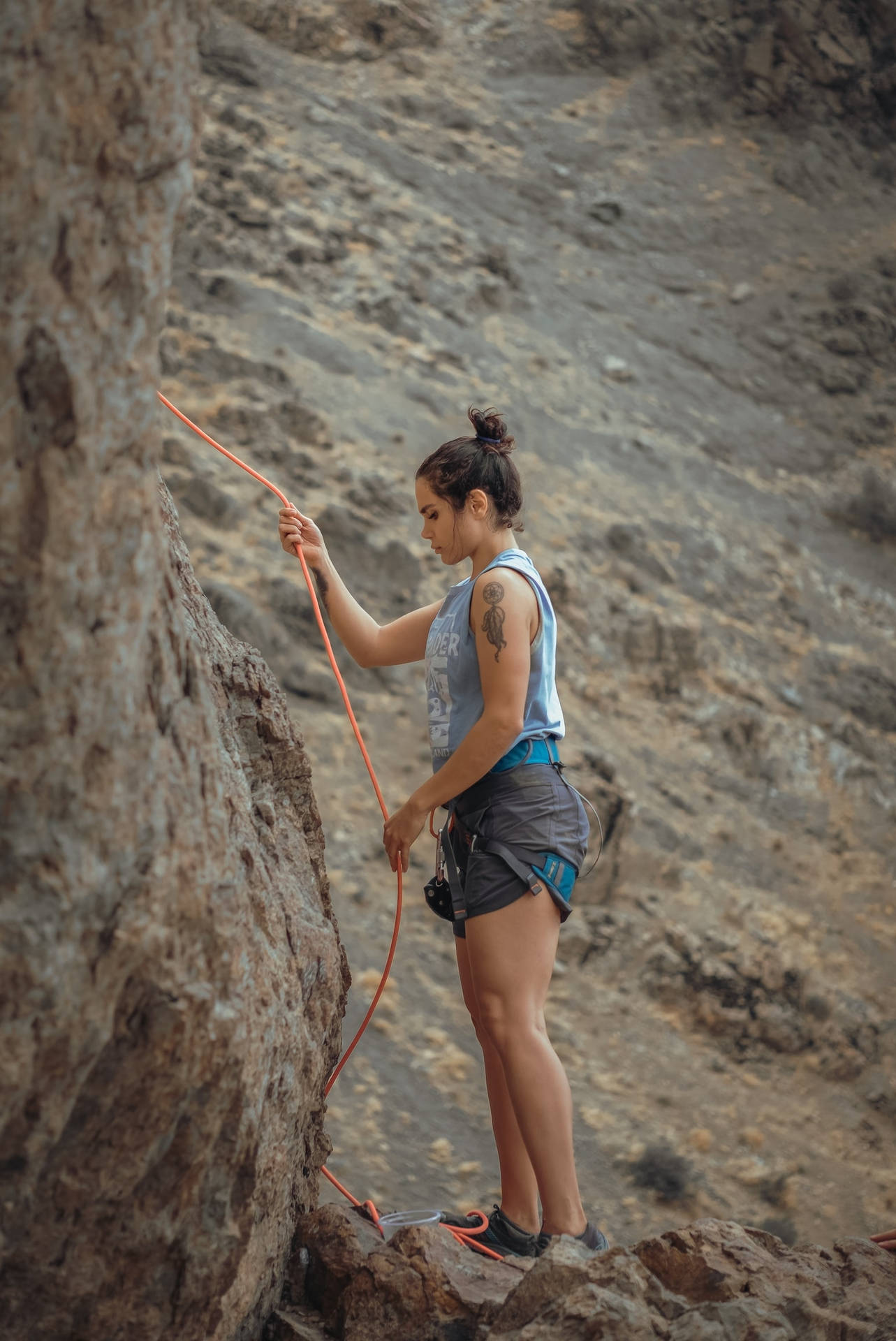 Teenage Girl About To Rappel Background