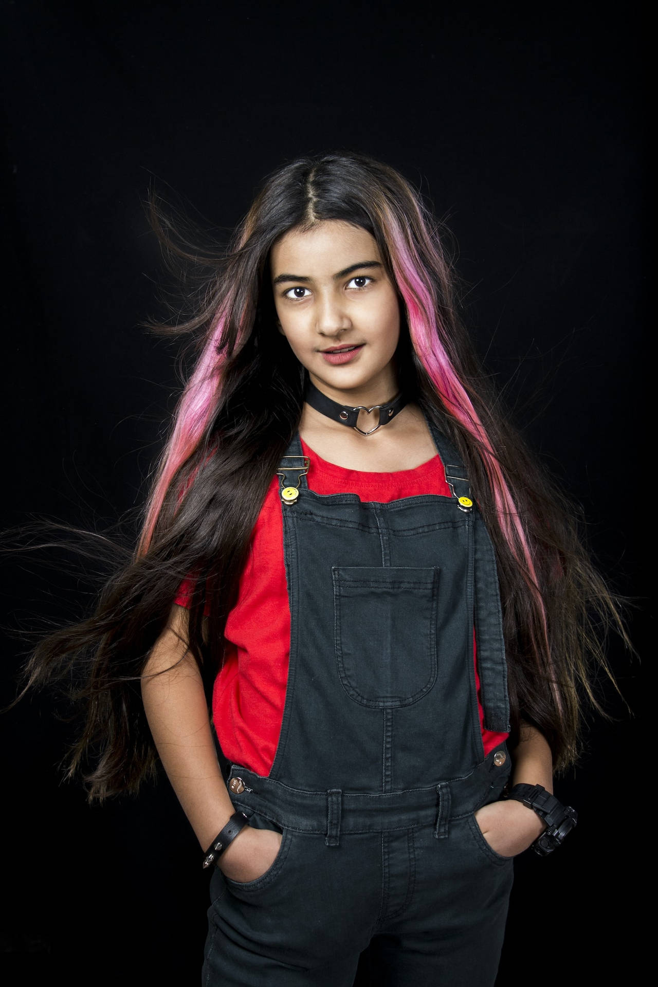 Teenage Girl Pink Highlight Hair And Jumper Background