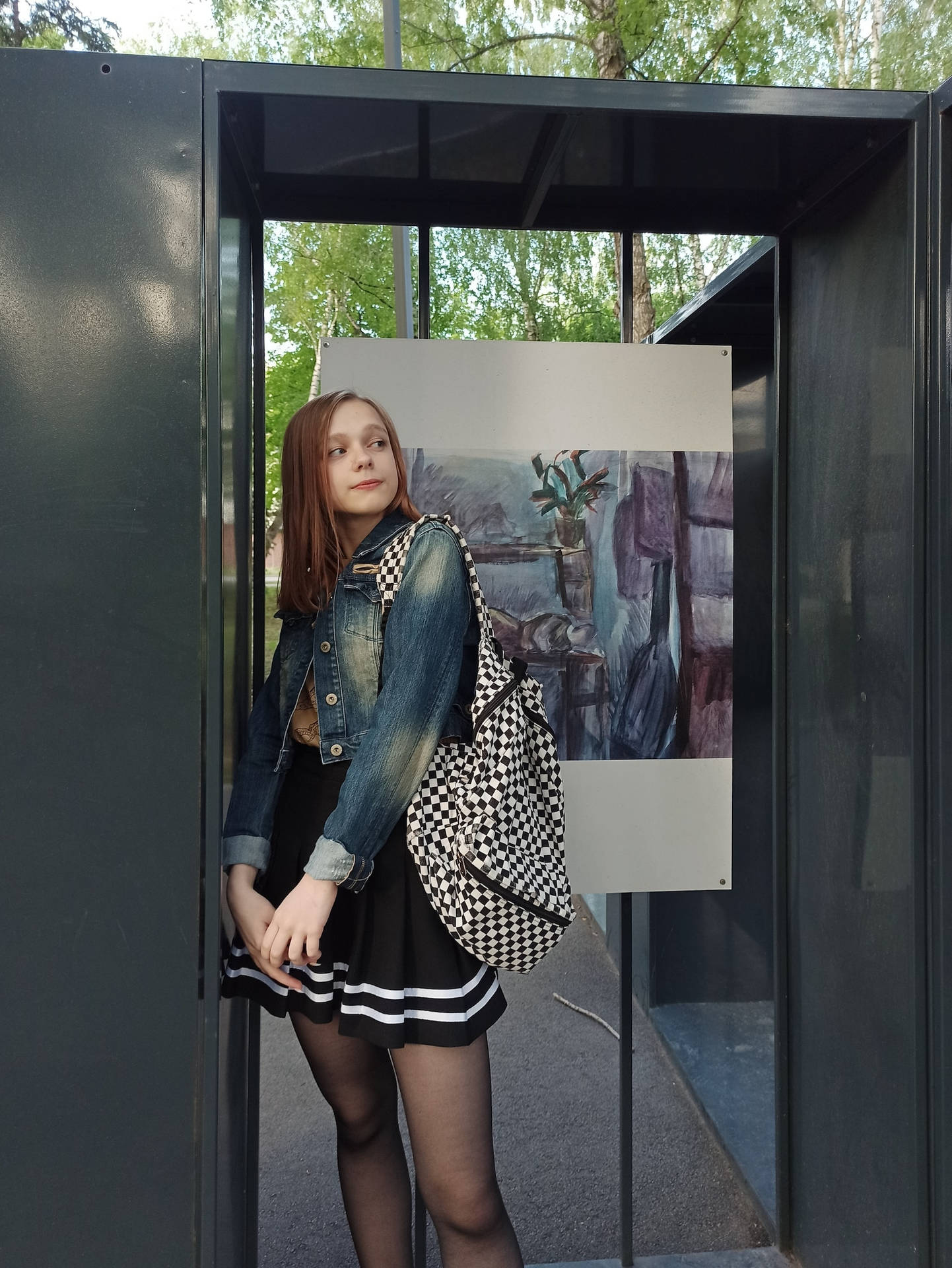 Teenage Girl Wearing A Denim Jacket And Skirt Background