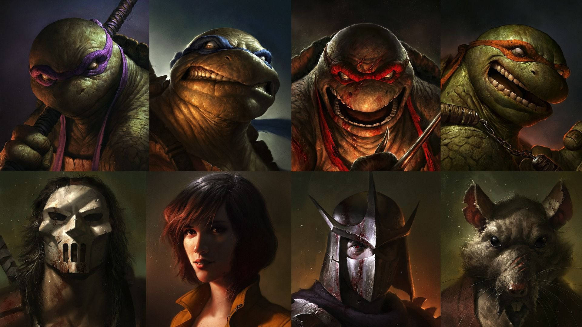 Teenage Mutant Ninja Turtles Characters Collage Background