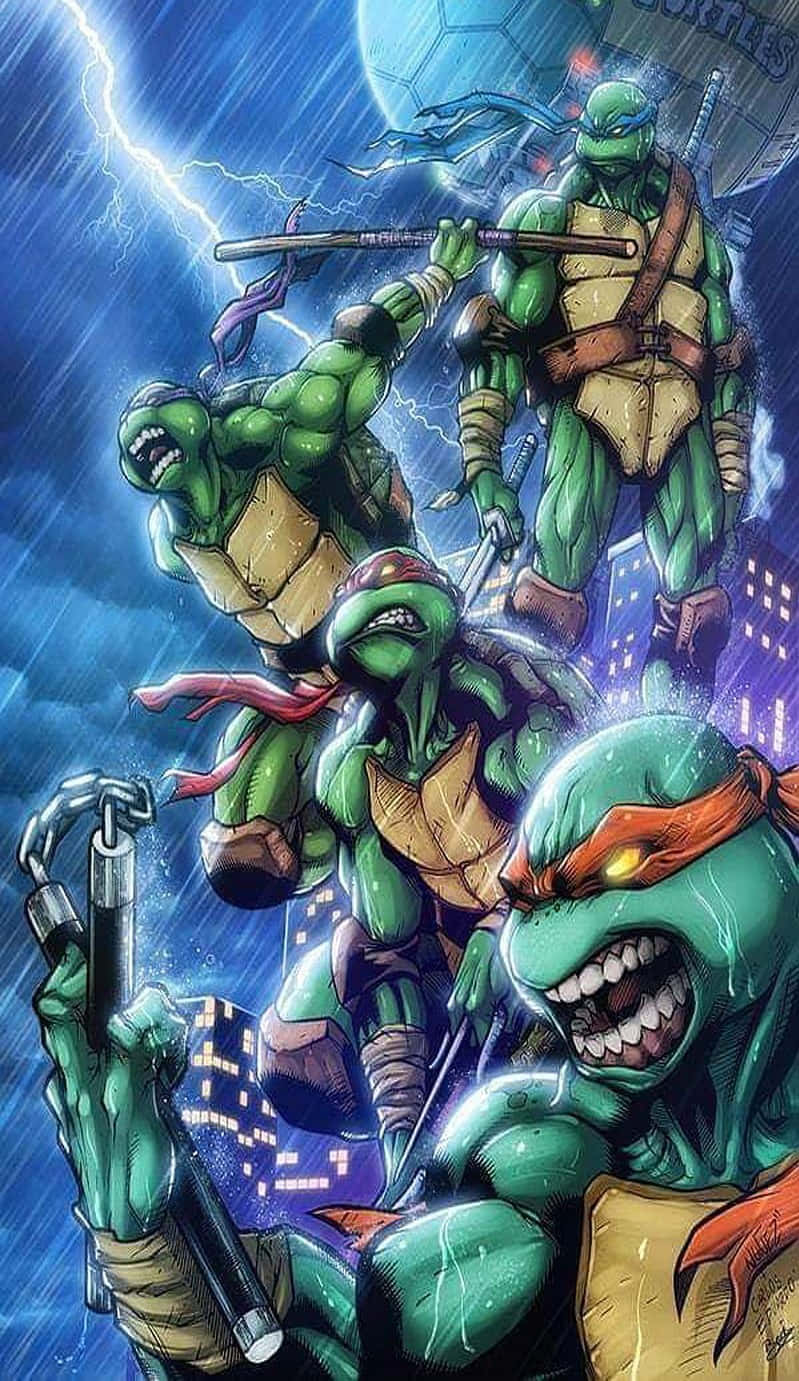 Teenage Mutant Ninja Turtles Comic Book Heroes In The Rain Background