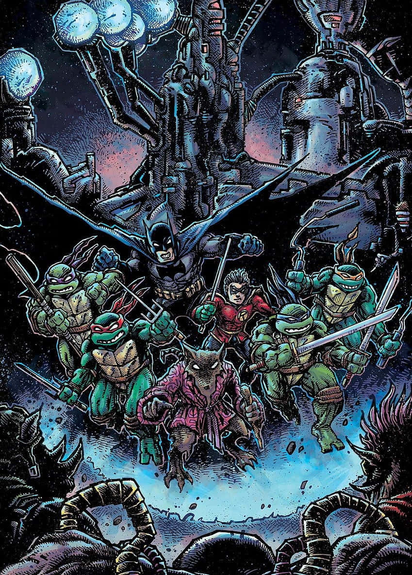 Teenage Mutant Ninja Turtles Comic Book In Gotham City Background