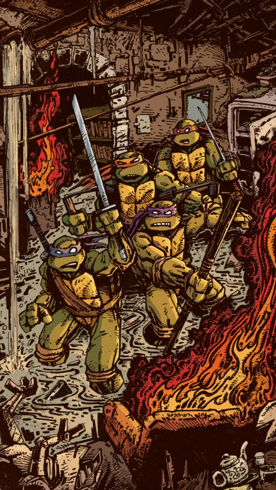 Teenage Mutant Ninja Turtles Comic Book With A Flooded Building