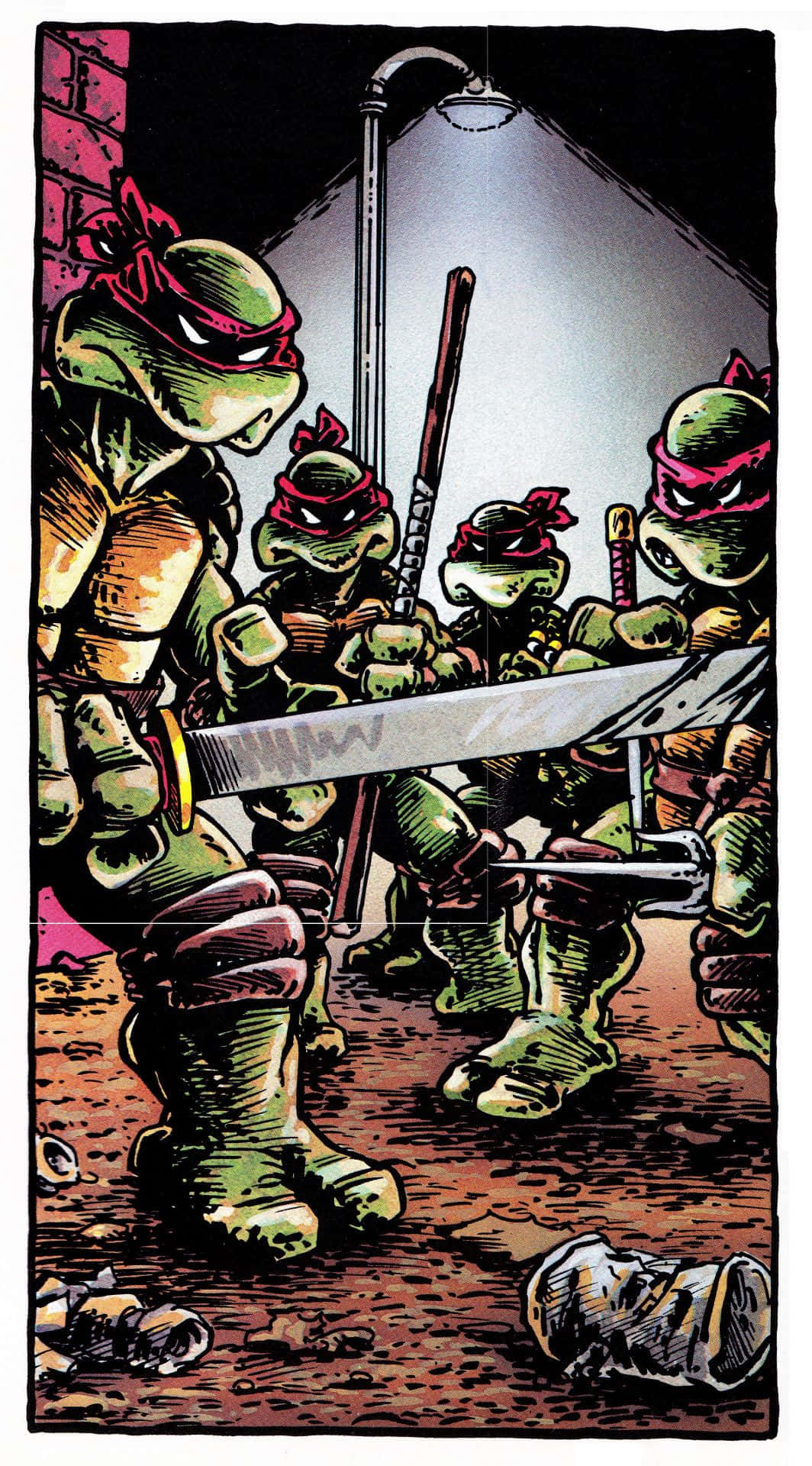 Teenage Mutant Ninja Turtles Comic Book With A Menacing Glare Background