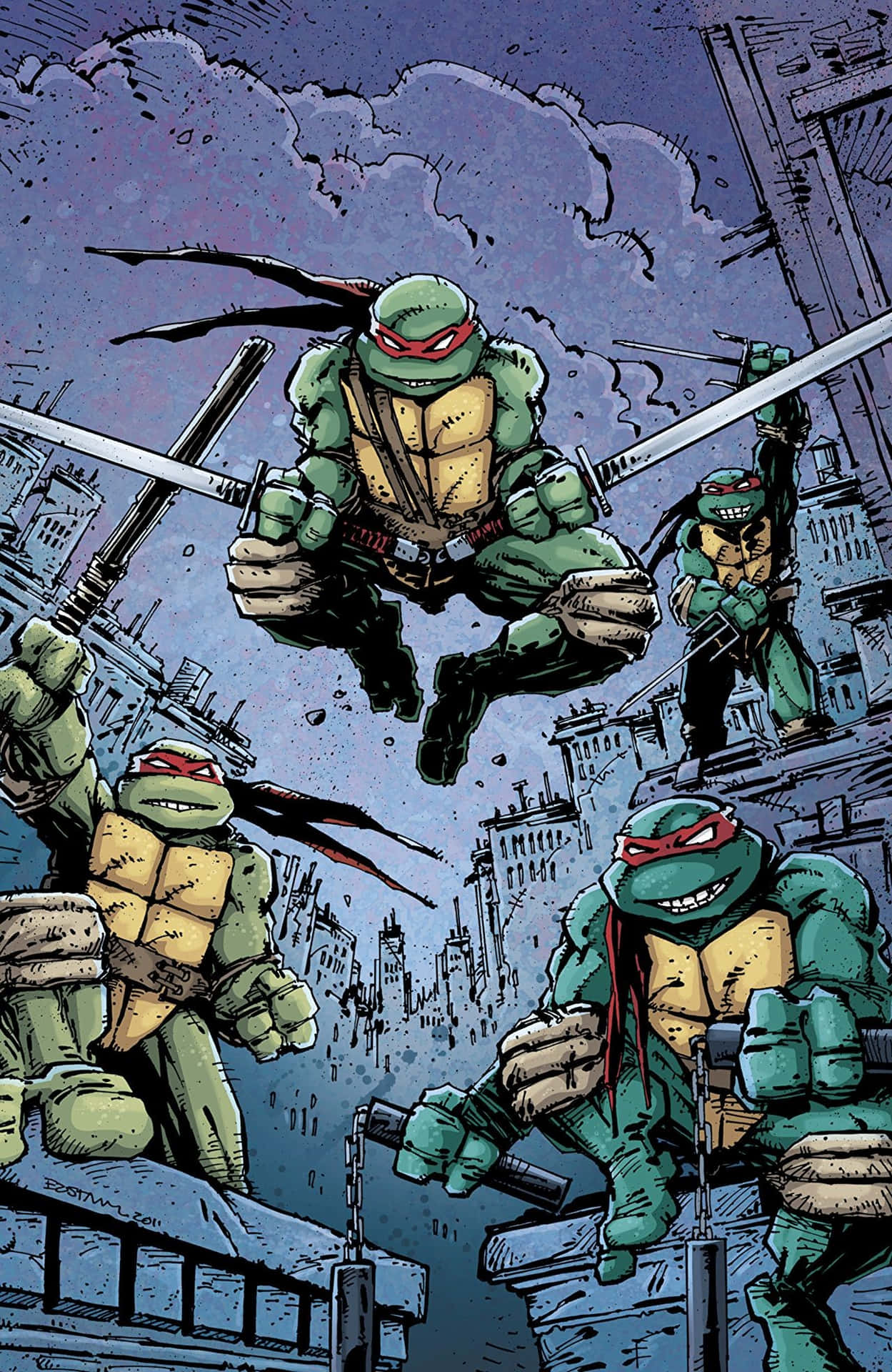 Teenage Mutant Ninja Turtles Comic Book With Leonardo Jumping Background