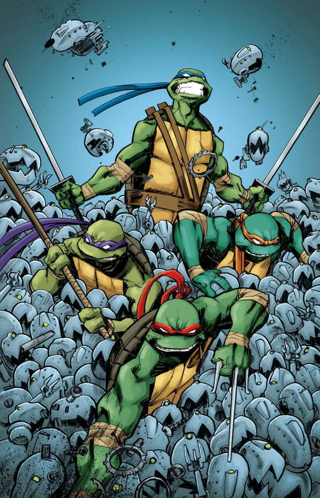 Teenage Mutant Ninja Turtles Comic Book With Robot Head Background