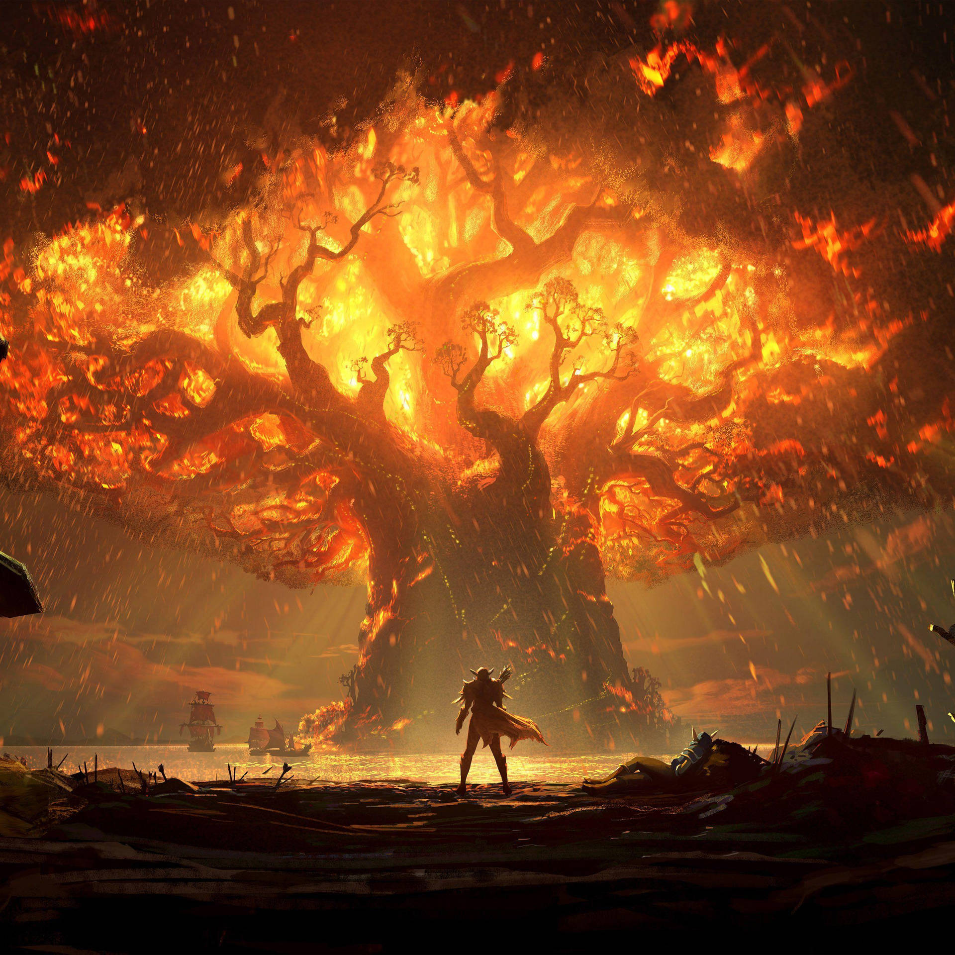 Teldrassil Tree Fire Anime Background