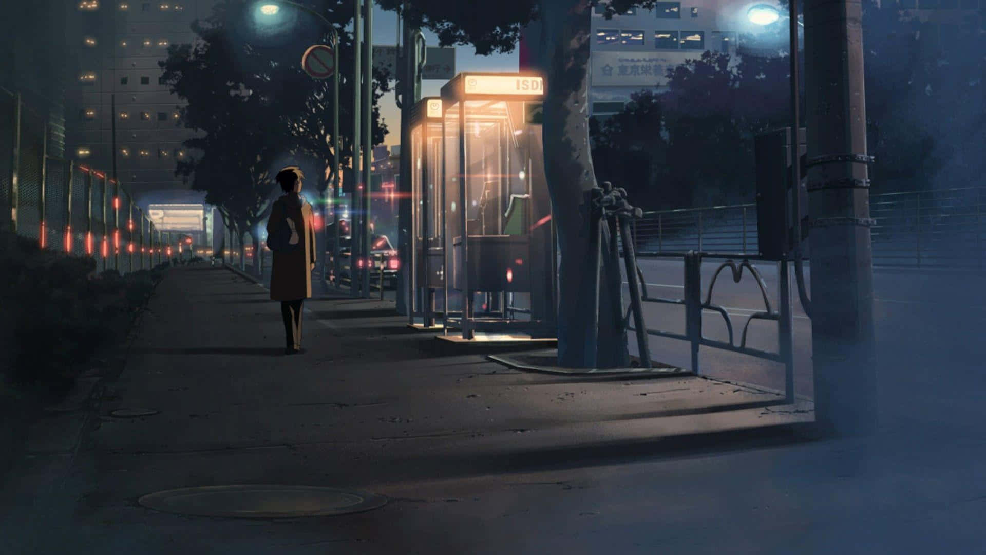 Telephone Booth Night Anime Background