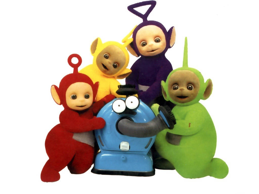 Teletubbies Holding A Vacuum Background