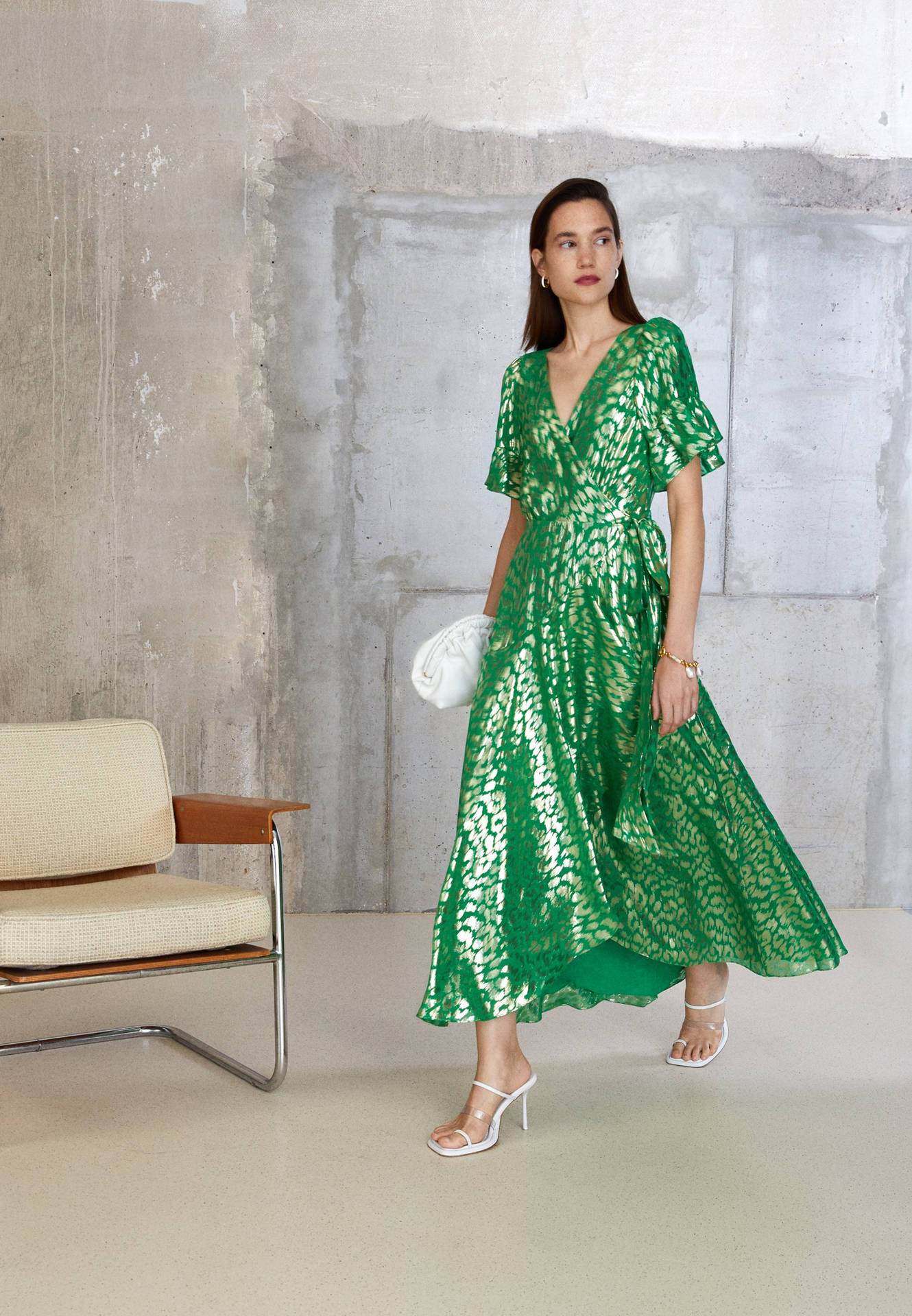 Temperley London Green Dress Walking Background