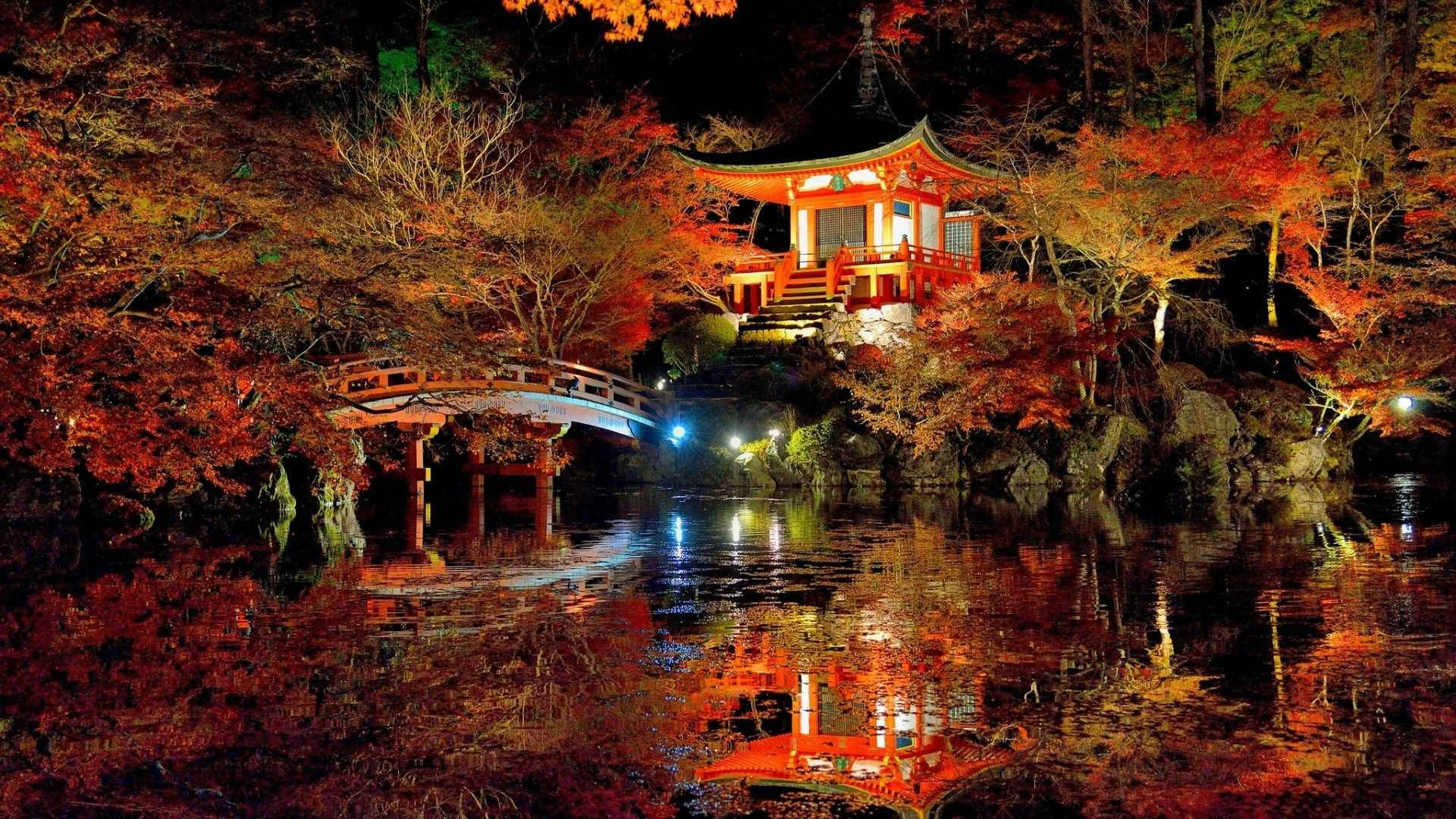 Temple In Japanese Nature Background