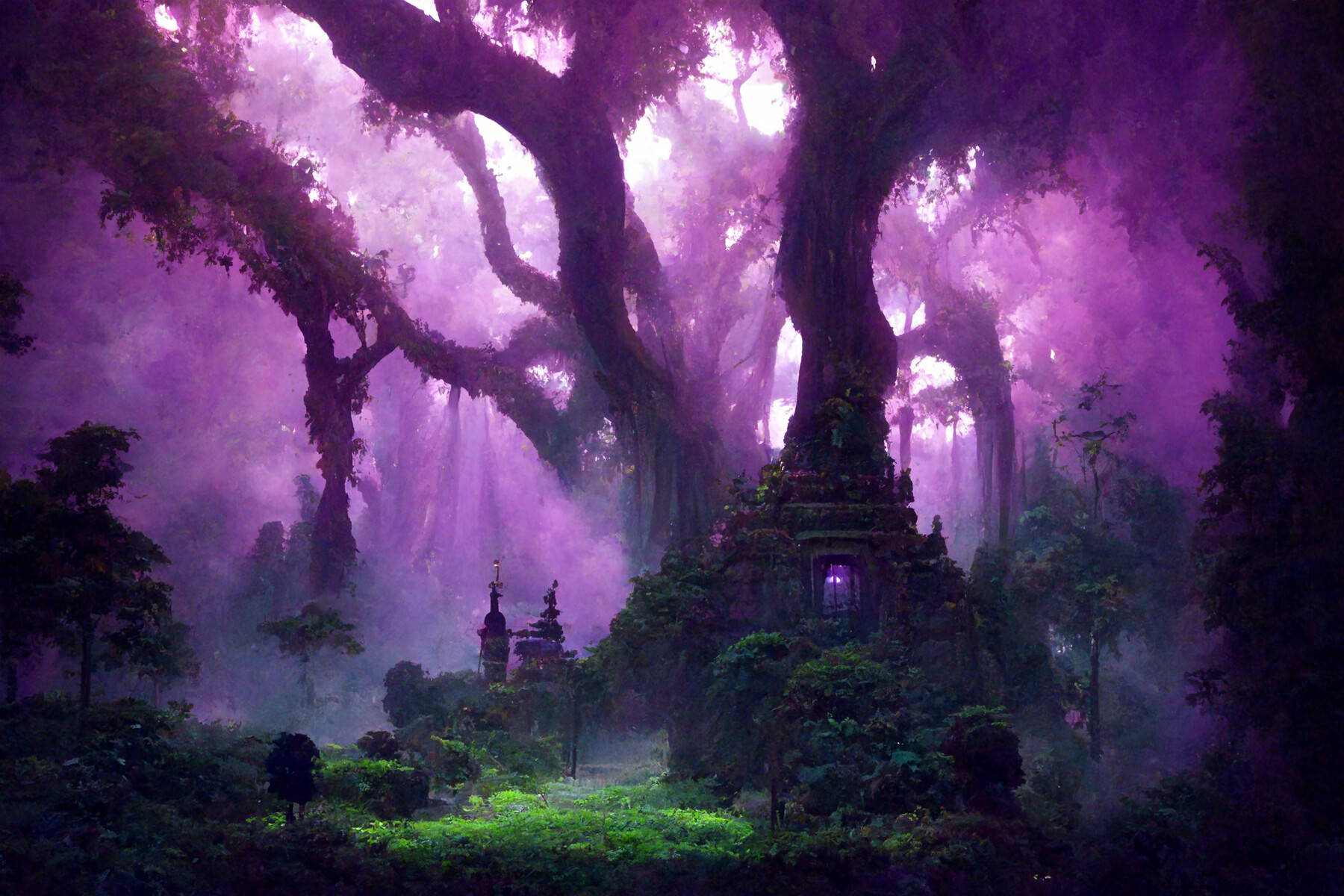 Temple In Mystical Forest Background