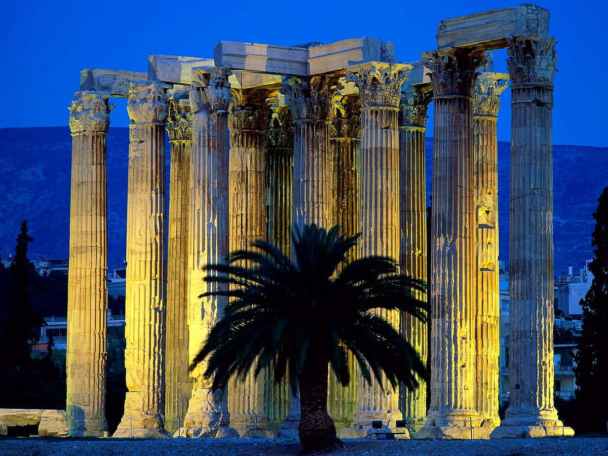 Temple Of Olympian Zeus At Acropolis Background