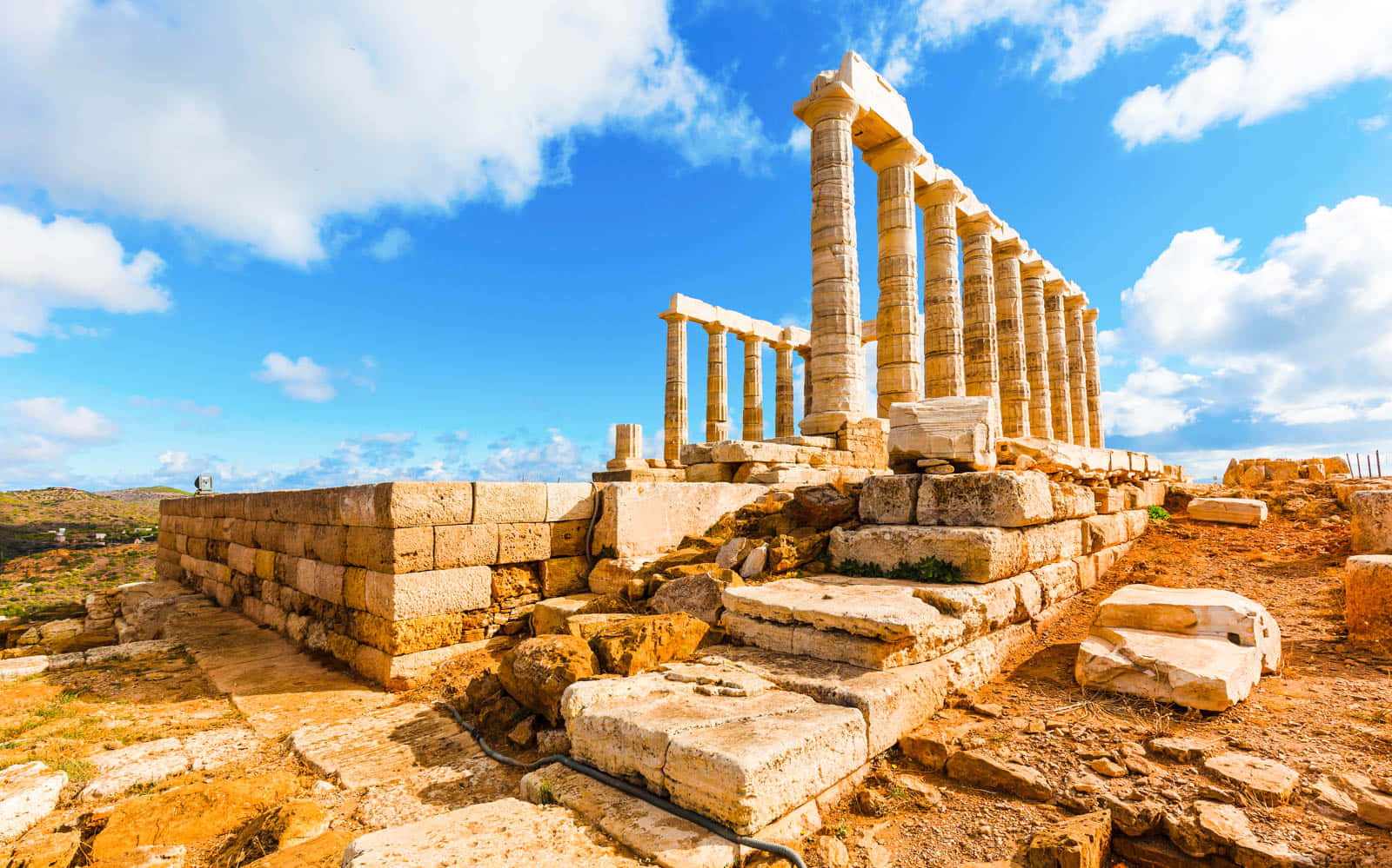 Temple Of Poseidon Ruins Sounion Background