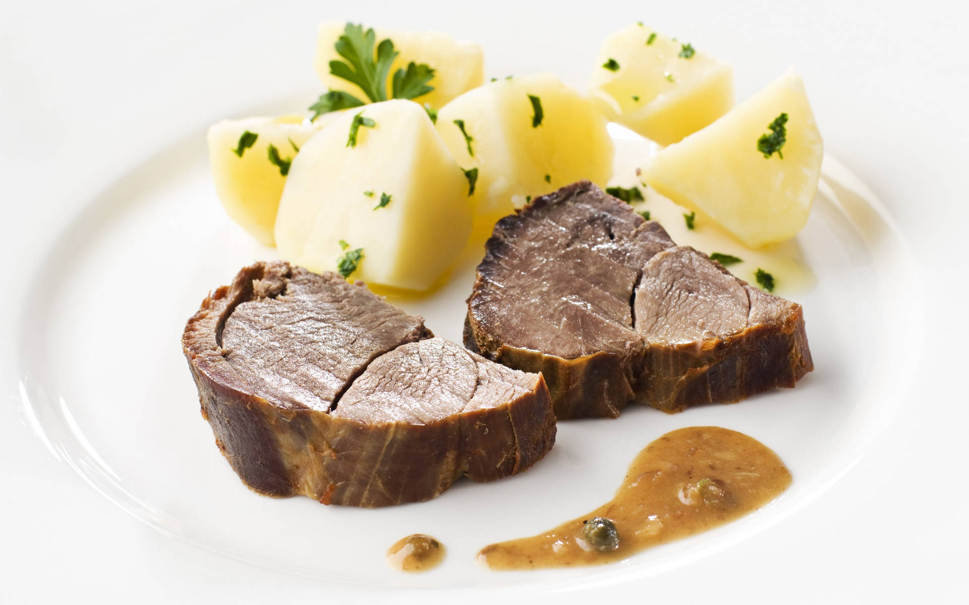 Tempting Braised Rib-eye Meat With Golden Potatoes Background