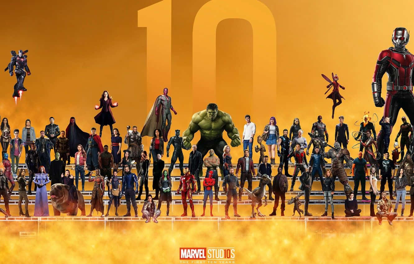 Ten Year Anniversary Of Marvel Superhero Collage Background