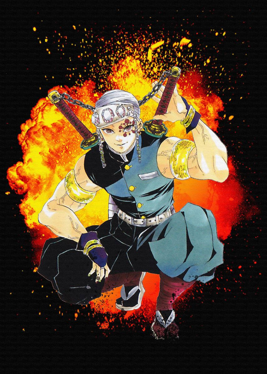 Tengen Uzui With Explosion Background