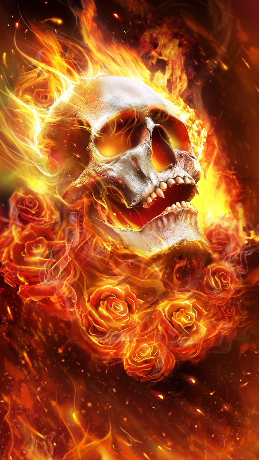 Tengkorak Flaming Roses Skull