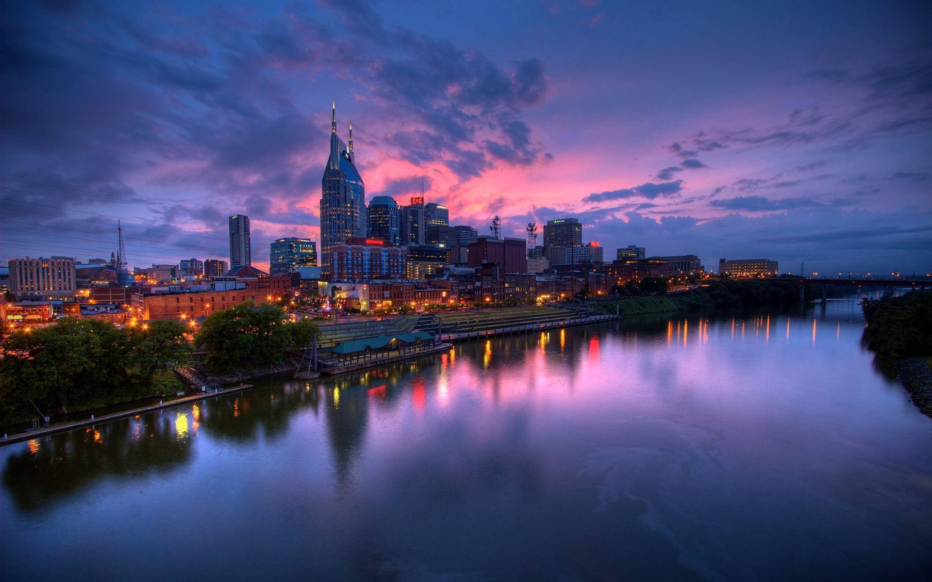 Tennessee Nashville Purple Sky Background